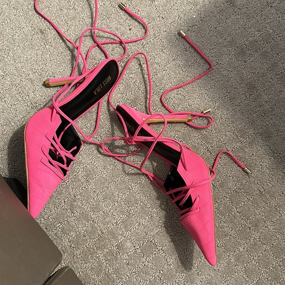 Pink Lace Up Heel Pumps - worn once - Picture 6 of 6